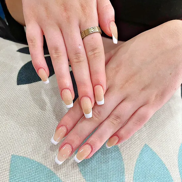 Long square French manicure by Sandy Hill Spa